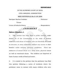 Bachpan Bachao Andolan vs. Union of India and Others [WP (C) 51 of 2006] 2011 5 SCC 1